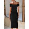 imagePRETTYGARDEN Summer Dresses for Women 2025 Formal Off The Shoulder Midi Bodycon Ribbed Knit Spring Wedding Guest DressBlack