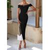 imagePRETTYGARDEN Summer Dresses for Women 2025 Formal Off The Shoulder Midi Bodycon Ribbed Knit Spring Wedding Guest DressBlack