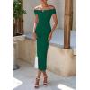 imagePRETTYGARDEN Summer Dresses for Women 2025 Formal Off The Shoulder Midi Bodycon Ribbed Knit Spring Wedding Guest DressDark Green