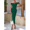 imagePRETTYGARDEN Summer Dresses for Women 2025 Formal Off The Shoulder Midi Bodycon Ribbed Knit Spring Wedding Guest DressDark Green