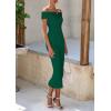 imagePRETTYGARDEN Summer Dresses for Women 2025 Formal Off The Shoulder Midi Bodycon Ribbed Knit Spring Wedding Guest DressDark Green