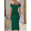 imagePRETTYGARDEN Summer Dresses for Women 2025 Formal Off The Shoulder Midi Bodycon Ribbed Knit Spring Wedding Guest DressDark Green