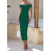 imagePRETTYGARDEN Summer Dresses for Women 2025 Formal Off The Shoulder Midi Bodycon Ribbed Knit Spring Wedding Guest DressDark Green