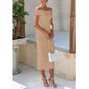imagePRETTYGARDEN Summer Dresses for Women 2025 Formal Off The Shoulder Midi Bodycon Ribbed Knit Spring Wedding Guest DressKhaki