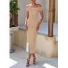 imagePRETTYGARDEN Summer Dresses for Women 2025 Formal Off The Shoulder Midi Bodycon Ribbed Knit Spring Wedding Guest DressKhaki