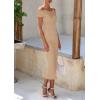 imagePRETTYGARDEN Summer Dresses for Women 2025 Formal Off The Shoulder Midi Bodycon Ribbed Knit Spring Wedding Guest DressKhaki