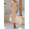 imagePRETTYGARDEN Summer Dresses for Women 2025 Formal Off The Shoulder Midi Bodycon Ribbed Knit Spring Wedding Guest DressKhaki