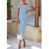 imagePRETTYGARDEN Summer Dresses for Women 2025 Formal Off The Shoulder Midi Bodycon Ribbed Knit Spring Wedding Guest DressLight Blue