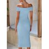 imagePRETTYGARDEN Summer Dresses for Women 2025 Formal Off The Shoulder Midi Bodycon Ribbed Knit Spring Wedding Guest DressLight Blue