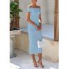 imagePRETTYGARDEN Summer Dresses for Women 2025 Formal Off The Shoulder Midi Bodycon Ribbed Knit Spring Wedding Guest DressLight Blue