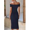 imagePRETTYGARDEN Summer Dresses for Women 2025 Formal Off The Shoulder Midi Bodycon Ribbed Knit Spring Wedding Guest DressNavy