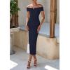 imagePRETTYGARDEN Summer Dresses for Women 2025 Formal Off The Shoulder Midi Bodycon Ribbed Knit Spring Wedding Guest DressNavy