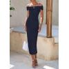 imagePRETTYGARDEN Summer Dresses for Women 2025 Formal Off The Shoulder Midi Bodycon Ribbed Knit Spring Wedding Guest DressNavy
