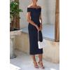 imagePRETTYGARDEN Summer Dresses for Women 2025 Formal Off The Shoulder Midi Bodycon Ribbed Knit Spring Wedding Guest DressNavy
