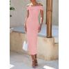 imagePRETTYGARDEN Summer Dresses for Women 2025 Formal Off The Shoulder Midi Bodycon Ribbed Knit Spring Wedding Guest DressPink
