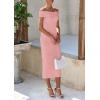 imagePRETTYGARDEN Summer Dresses for Women 2025 Formal Off The Shoulder Midi Bodycon Ribbed Knit Spring Wedding Guest DressPink