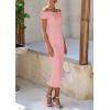 imagePRETTYGARDEN Summer Dresses for Women 2025 Formal Off The Shoulder Midi Bodycon Ribbed Knit Spring Wedding Guest DressPink