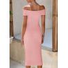 imagePRETTYGARDEN Summer Dresses for Women 2025 Formal Off The Shoulder Midi Bodycon Ribbed Knit Spring Wedding Guest DressPink