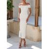 imagePRETTYGARDEN Summer Dresses for Women 2025 Formal Off The Shoulder Midi Bodycon Ribbed Knit Spring Wedding Guest DressWhite