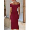 imagePRETTYGARDEN Summer Dresses for Women 2025 Formal Off The Shoulder Midi Bodycon Ribbed Knit Spring Wedding Guest DressWine Red