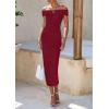 imagePRETTYGARDEN Summer Dresses for Women 2025 Formal Off The Shoulder Midi Bodycon Ribbed Knit Spring Wedding Guest DressWine Red