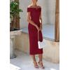 imagePRETTYGARDEN Summer Dresses for Women 2025 Formal Off The Shoulder Midi Bodycon Ribbed Knit Spring Wedding Guest DressWine Red