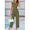 imagePRETTYGARDEN Summer Jumpsuits for Women Dressy 2025 Fashion Ruffle Cap Sleeve Romper Crew Neck Rib Knit One Piece OutfitsArmy Green