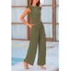 imagePRETTYGARDEN Summer Jumpsuits for Women Dressy 2025 Fashion Ruffle Cap Sleeve Romper Crew Neck Rib Knit One Piece OutfitsArmy Green