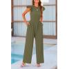imagePRETTYGARDEN Summer Jumpsuits for Women Dressy 2025 Fashion Ruffle Cap Sleeve Romper Crew Neck Rib Knit One Piece OutfitsArmy Green