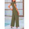 imagePRETTYGARDEN Summer Jumpsuits for Women Dressy 2025 Fashion Ruffle Cap Sleeve Romper Crew Neck Rib Knit One Piece OutfitsArmy Green