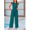 imagePRETTYGARDEN Summer Jumpsuits for Women Dressy 2025 Fashion Ruffle Cap Sleeve Romper Crew Neck Rib Knit One Piece OutfitsBlue Green