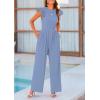 imagePRETTYGARDEN Summer Jumpsuits for Women Dressy 2025 Fashion Ruffle Cap Sleeve Romper Crew Neck Rib Knit One Piece OutfitsBlue Grey