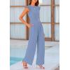 imagePRETTYGARDEN Summer Jumpsuits for Women Dressy 2025 Fashion Ruffle Cap Sleeve Romper Crew Neck Rib Knit One Piece OutfitsBlue Grey