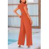 imagePRETTYGARDEN Summer Jumpsuits for Women Dressy 2025 Fashion Ruffle Cap Sleeve Romper Crew Neck Rib Knit One Piece OutfitsBrick Red