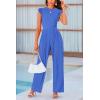 imagePRETTYGARDEN Summer Jumpsuits for Women Dressy 2025 Fashion Ruffle Cap Sleeve Romper Crew Neck Rib Knit One Piece OutfitsBrilliant Blue