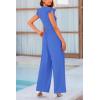imagePRETTYGARDEN Summer Jumpsuits for Women Dressy 2025 Fashion Ruffle Cap Sleeve Romper Crew Neck Rib Knit One Piece OutfitsBrilliant Blue