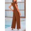 imagePRETTYGARDEN Summer Jumpsuits for Women Dressy 2025 Fashion Ruffle Cap Sleeve Romper Crew Neck Rib Knit One Piece OutfitsCoffee