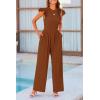 imagePRETTYGARDEN Summer Jumpsuits for Women Dressy 2025 Fashion Ruffle Cap Sleeve Romper Crew Neck Rib Knit One Piece OutfitsCoffee