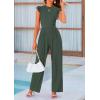 imagePRETTYGARDEN Summer Jumpsuits for Women Dressy 2025 Fashion Ruffle Cap Sleeve Romper Crew Neck Rib Knit One Piece OutfitsDark Green