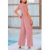 imagePRETTYGARDEN Summer Jumpsuits for Women Dressy 2025 Fashion Ruffle Cap Sleeve Romper Crew Neck Rib Knit One Piece OutfitsDusty Pink