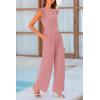 imagePRETTYGARDEN Summer Jumpsuits for Women Dressy 2025 Fashion Ruffle Cap Sleeve Romper Crew Neck Rib Knit One Piece OutfitsDusty Pink
