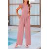 imagePRETTYGARDEN Summer Jumpsuits for Women Dressy 2025 Fashion Ruffle Cap Sleeve Romper Crew Neck Rib Knit One Piece OutfitsDusty Pink