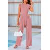 imagePRETTYGARDEN Summer Jumpsuits for Women Dressy 2025 Fashion Ruffle Cap Sleeve Romper Crew Neck Rib Knit One Piece OutfitsDusty Pink