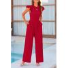 imagePRETTYGARDEN Summer Jumpsuits for Women Dressy 2025 Fashion Ruffle Cap Sleeve Romper Crew Neck Rib Knit One Piece OutfitsFiery Red