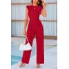 imagePRETTYGARDEN Summer Jumpsuits for Women Dressy 2025 Fashion Ruffle Cap Sleeve Romper Crew Neck Rib Knit One Piece OutfitsFiery Red