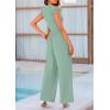 imagePRETTYGARDEN Summer Jumpsuits for Women Dressy 2025 Fashion Ruffle Cap Sleeve Romper Crew Neck Rib Knit One Piece OutfitsFruit Green