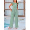 imagePRETTYGARDEN Summer Jumpsuits for Women Dressy 2025 Fashion Ruffle Cap Sleeve Romper Crew Neck Rib Knit One Piece OutfitsFruit Green