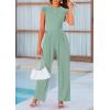 imagePRETTYGARDEN Summer Jumpsuits for Women Dressy 2025 Fashion Ruffle Cap Sleeve Romper Crew Neck Rib Knit One Piece OutfitsFruit Green