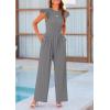 imagePRETTYGARDEN Summer Jumpsuits for Women Dressy 2025 Fashion Ruffle Cap Sleeve Romper Crew Neck Rib Knit One Piece OutfitsGrey