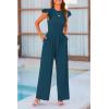 imagePRETTYGARDEN Summer Jumpsuits for Women Dressy 2025 Fashion Ruffle Cap Sleeve Romper Crew Neck Rib Knit One Piece OutfitsLake Blue